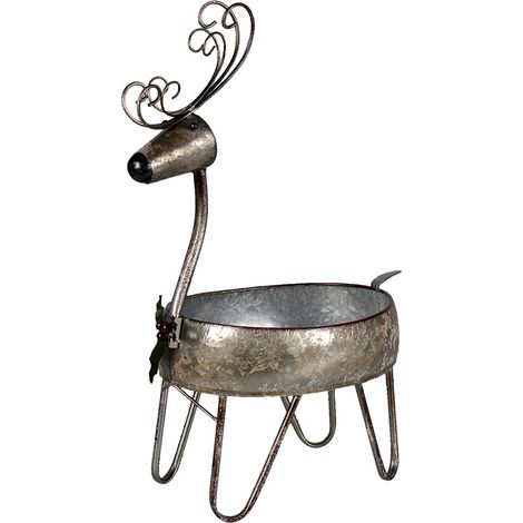 Porte-plante Design Renne Cache-pot en Fer Décoratif Gris-brun 29 x 21 x 48 cm - PANGIVO (1/3)