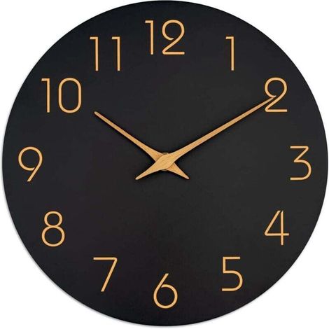 Horloge Murale Noire 35,6 cm Silencieuse Sans Tic Tac Chiffres Or Rose Déco Minimaliste Chambre Salon Cuisine