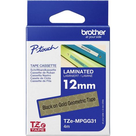 Nastro decorativo Brother TZe TZe-MPGG31 Colore Nastro: Oro (disegni geometrici) Colore carattere:Nero 12 mm 4 m (1/5)