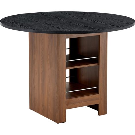Table ronde moderne en MDF effet noyer avec étagère de rangement, 100 cm de diamètre, adaptée pour 2 à 4 personnes (1/5)