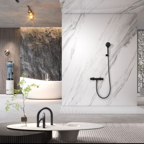 Imex -  Grifo Ducha y Bañera Termostatico Negro Serie  Eco-Kent