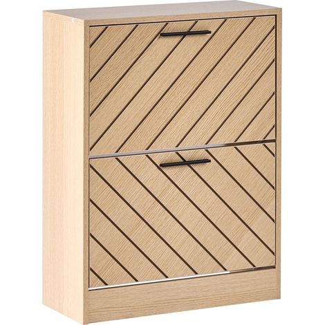 Meuble à Chaussures Scandinave en MDF Finition Mélaminée à 2 Compartiments Marron Clair Penticton (1/5)