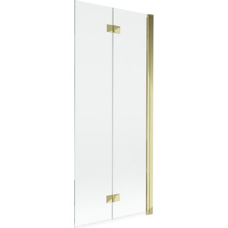 Mexen – Paroi de douche 2 volets droite 80 x 150 cm – Verre trempé transparent 6 mm – Finition dorée – Charnières en laiton – Réglage largeur – 8A90800025000P