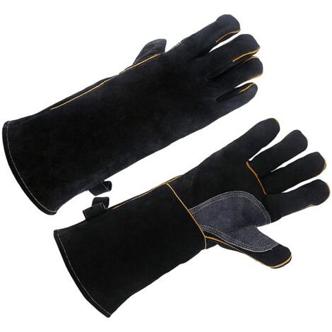 Gants résistants à la chaleur et au feu en cuir de vache, pour la cheminée, le four, le gril, le soudage, manipulation d'animaux (1/5)