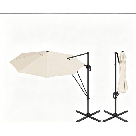 Parasol de jardin rond 3 m beige, rotatif 360°, inclinable 5 positions, avec base croisée en acier et housse de rangement  CHICFURN (1/5)