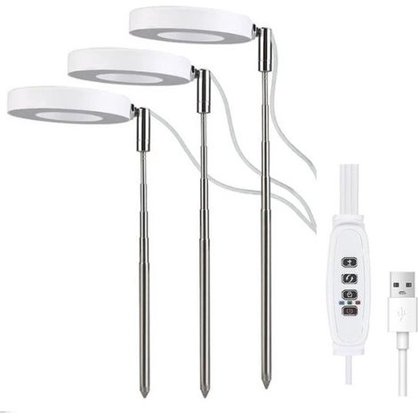 Lámpara de cultivo para plantas de interior，luz LED de espectro completo，regulable en 10 niveles，brazo giratorio de 360°，3 luces，color blanco (1/5)