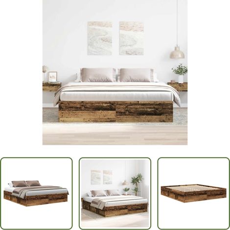 Sommeil - Cadre de lit sans matelas vieux bois 200x200 cm bois ingénierie (1/5)