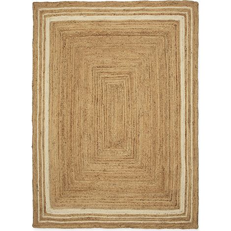 Tapis en jute naturel à liserés blancs - naturel et blanc (1/5)