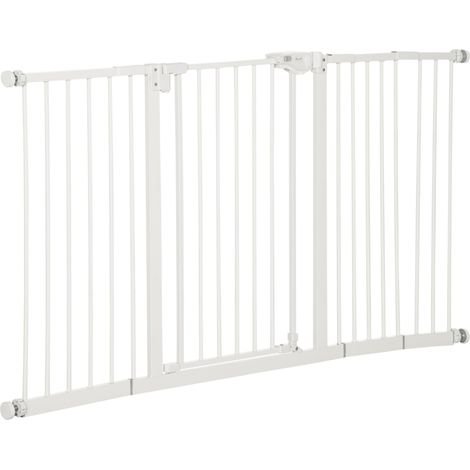 Cancelletto di Sicurezza per Animali Domestici 3 Estensioni Regolabile 74-148cm Chiusura Automatica Bianco (1/5)