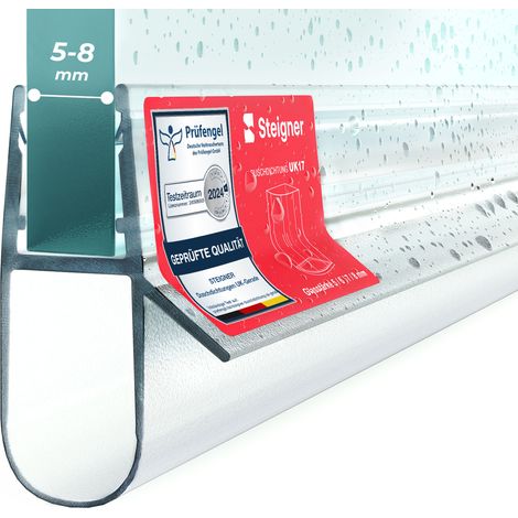 STEIGNER Joint de douche pour paroi en verre, 170cm, vitre 5/ 6/7 /8 mm, joint d'étanchéité PVC droit pour les cabines de douche réctangulaires, UK17