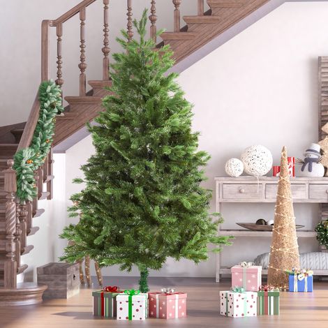 Árbol de Navidad Ø105x210 cm Artificial con 934 Ramas PE Tridente y PVC Individual y Base Plegable Árbol Navideño Decorativo Exteriores Interiores Verde (1/5)