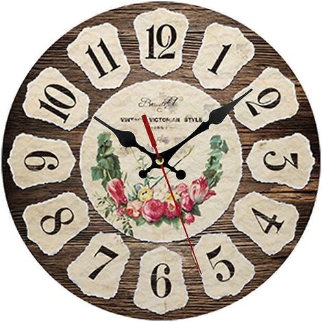Horloge murale vintage, horloge murale simple en bois, horloge de 30 cm (12 pouces) pour salon - Cq434-5 (1/5)