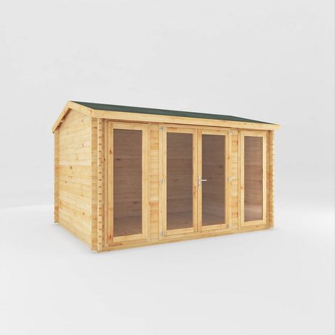 4 x 3 m Home Office Studio Log Cabin - 28 mm - Timber - L314.2 x W403.6 x H260 cm - Brown