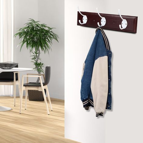 Porte-chapeaux mural robuste à 3 crochets, tringle à vêtements et porte-serviettes, organisateur pour entrée, style rétro. (1/5)
