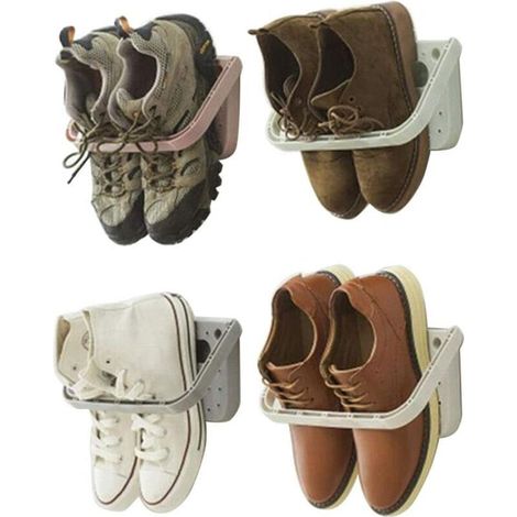 royaluxe -Support de Chaussure Mural Pliable 4 Pieces, Range-Chaussures Rabattable Etagere Suspendue pour etagère de Rangement pour Chaussures, 4 pcs Rose (1/5)