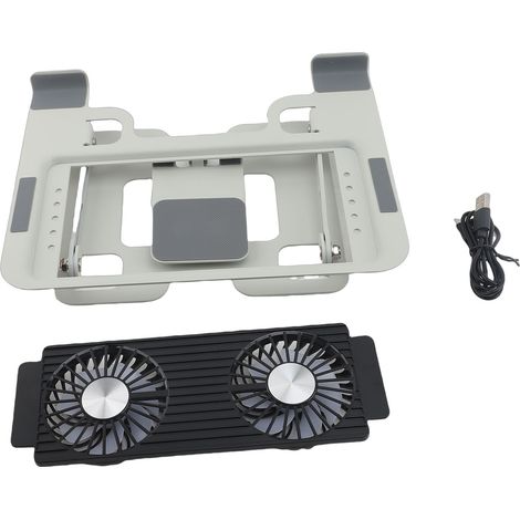 Support de refroidissement pour ordinateur portable et téléphone 2 en 1 avec base ajourée et ventilateur intégré (argenté) (1/4)