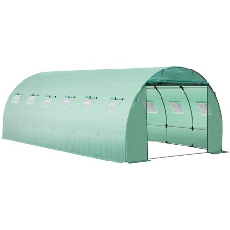 Outsunny – Bâche de rechange serre tunnel 18 m² – Dimensions 6L x 3l x 2H m – Polyéthylène anti-UV imperméable – 12 fenêtres et porte enroulable zippée