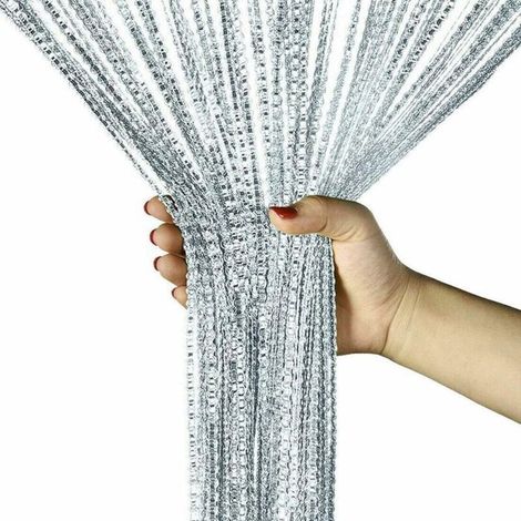 Rideau rétro à sequins et perles - Gris - Polyester - Anti-moustiques - Respirant (1/2)