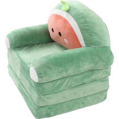 Canapé-lit pliant pour enfants avec dossier et accoudoirs, motif dessin animé mignon, vert. Idéal pour le salon et la chambre.