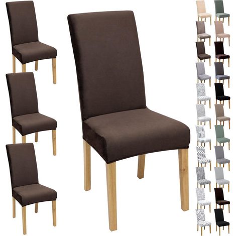 Stuhlbezüge 4/6 Stück, Jacquard, weich, dehnbar, für Küche & Wohnzimmer, Braun (1/5)