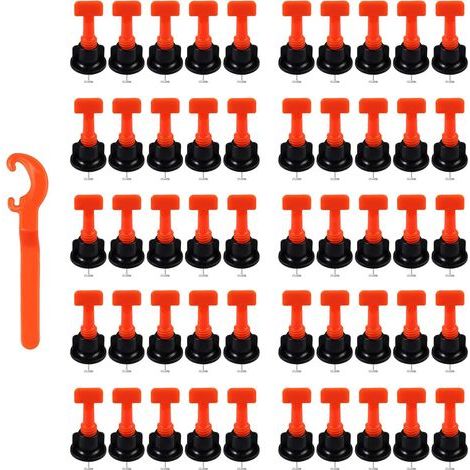 Kit de nivellement de carrelage réutilisable - 50 cales en T et 1 clé d'espacement pour la construction de murs en céramique d'une épaisseur de 2 à 8 mm / 5 à 18 mm (1/5)