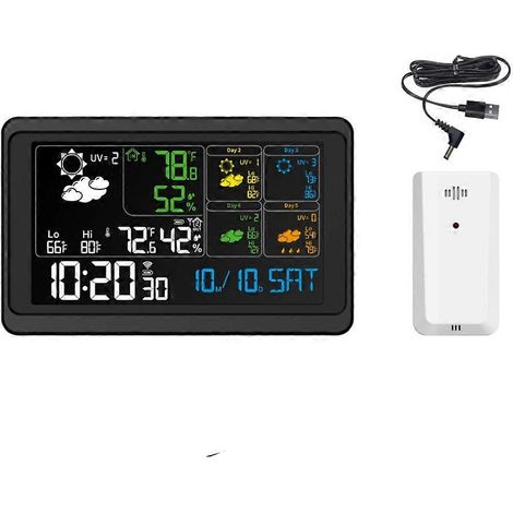Station météo WiFi avec écran couleur, capteur RF, horloge météo et 1 émetteur, thermomètre électronique (1/5)