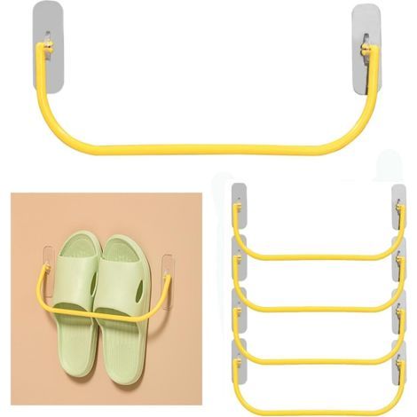 (Jaune)5 Pièces Étagère Chaussures pour Montage Mural Porte, Étagère Chaussures Support Mural Set, Étagère Chaussures Murale, Porte Chaussures Pliant à Suspendre, Montage Mural sans perçage (1/5)