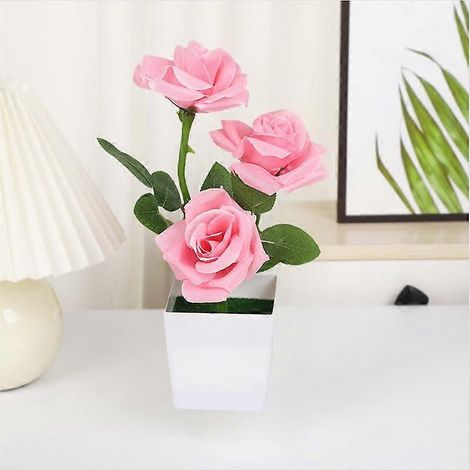 roses artificielles en pot, bonsaï, plante artificielle en plastique, décoration pour la maison, le bureau ou le salonrose (1/5)