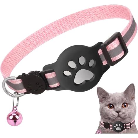 Collier GPS pour Chat avec Support AirTag Intégré, Réfléchissant et Extensible, Anti-Étranglement, Avec Boucle de Sécurité, Idéal pour Chats et Chatons, Léger et Confortable, Couleur Rose (1/5)