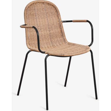 SKLUM Stapelbarer Esszimmerstuhl mit Armlehnen aus synthetischem Rattan Reiven Schwarz                                  