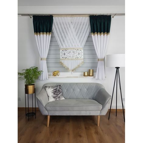 Cortina confeccionada, conjunto decorativo con panel corto - verde botella (1/5)