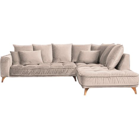 Canapé Velours Angle Droit Beige Altamo - 4 Places (1/4)