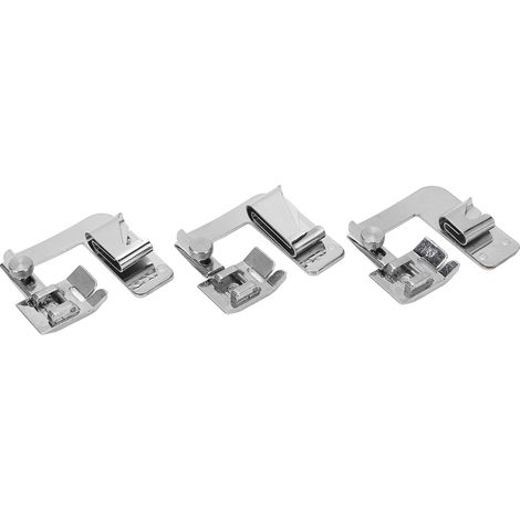 Pieds de biais roulé en acier inoxydable - Jeu de 3 tailles (4/8, 6/8, 8/8 pouces) - Compatible machine à coudre - Montage facile (1/5)