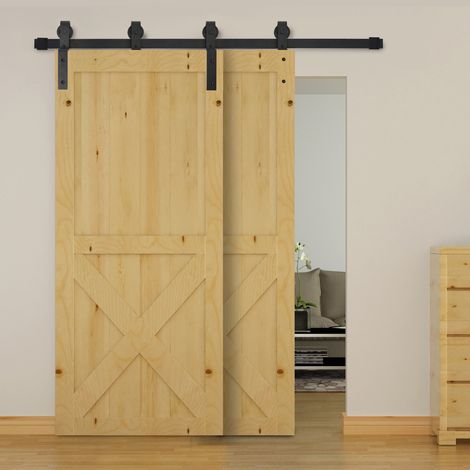 Herraje para Puerta Corredera 200 cm Kit de Acero al Carbono Accesorios con 2 Puertas Deslizantes de Madera Negro (1/5)