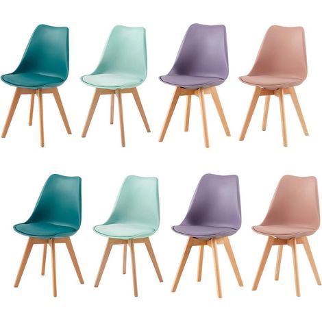 8er Set Esszimmerstühle Skandinavisch Retro mit PU-Leder Sitzkissen, 4 Farben (1/5)