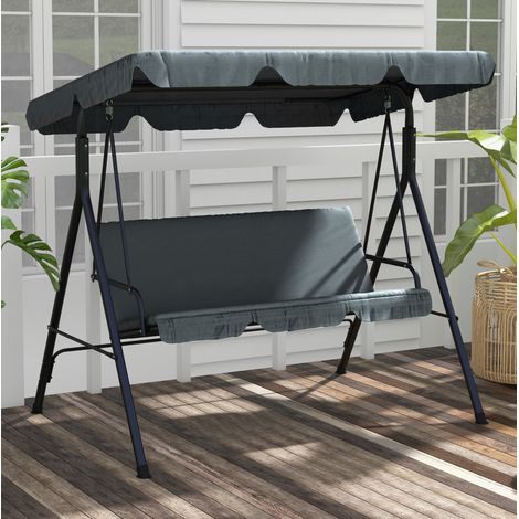 Hollywoodschaukel aus Stahl und Polyester in Grau, 3-Sitzer Gartenschaukel mit Sitzpolster und verstellbarem Sonnendach, 172x110x153 cm (1/5)