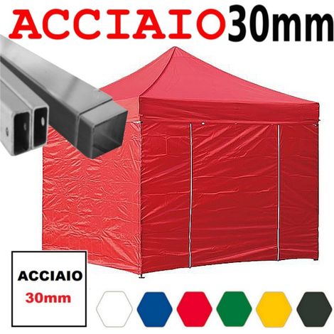 Gazebo 3x3 m rosso pieghevole portatile estendibile richiudibile estensibile acciaio con laterali per fiere eventi stand chiosco tenda tendone mercato mercatino (1/5)