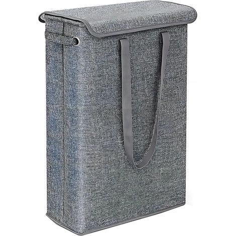 Cesto portabiancheria stretto con coperchio, 45 l, cesto portabiancheria pieghevole per biancheria sporca con maniglia per il trasporto, idrorepellente, contenitore salvaspazio per il bagno (1/5)