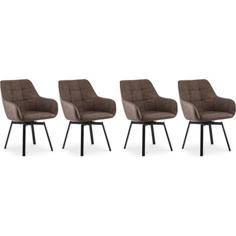 4er Set Drehstühle mit Armlehne, Kunstleder Braun, 360° drehbar (1/5)