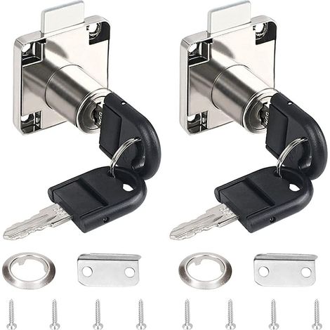 2 Pcs Office Drawer Lock Alloy Furniture Cylinder Lock with 4 Universal Keys for Office Mailbox Drawer Cupboard, Silver