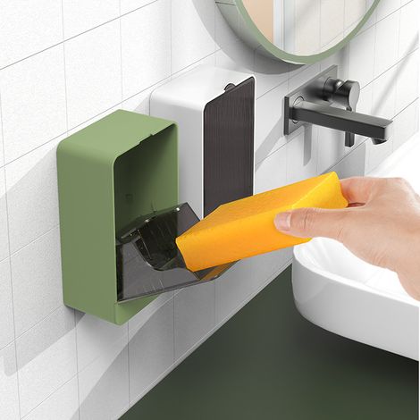 Porte-savon mural avec évacuation, étanche et anti-poussière, blanc/vert, 1 pièce (1/3)