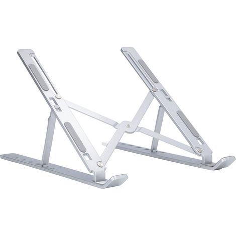 Support pour ordinateur portable portable, réglable et pliable, ergonomique, en alliage d'aluminium, avec sac de rangement argenté. (1/5)