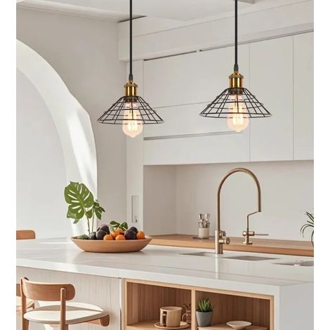 2x Lustre Industriel E27 Lampe Suspension Vintage Abat-jour en Métal Designe Chapeau Plafonnier Réglable pour Salon Chambre (1/5)