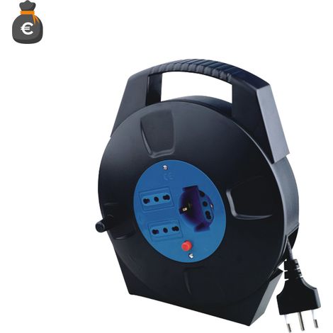 Enrouleur Câble 8M 1 Prise Schuko 2 Voies 2 Prises Italiennes 10/16A Fiche 16A Puissance Max 2200W Crête Rallonge Électrique Seo (1/2)