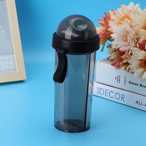 Gourde innovante double usage de 600 ml avec paille intégrée, idéale pour la maison, le camping et le sport en extérieur (noir). (1/5)