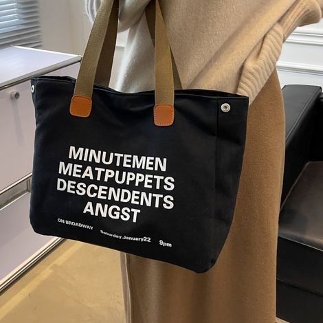 Sac cabas en toile simple, décontracté et élégant, grande capacité, avec poignée, pour femmes et hommes, noir. (1/5)