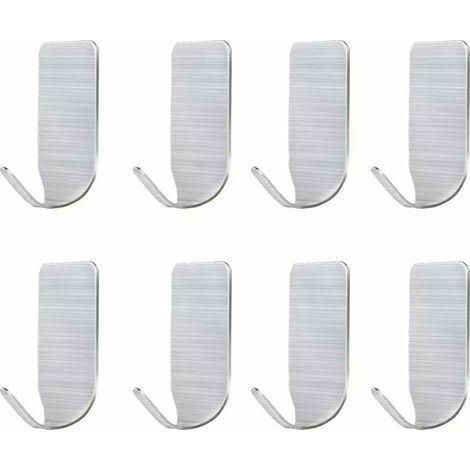 BEBUSINGOTO Ganchos de pared autoadhesivos, 8 ganchos para toallas autoadhesivos sin perforar, ganchos de acero inoxidable, uso en cocina, baño, dormitorio, guardarropa, armario (1/5)