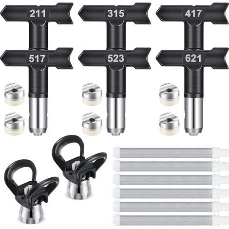 6 Pièces Buse de Pulvérisation Airless et 60 Mesh Éléments de Filtre,Buse airless pour Pistolet à Peinture Haute Pression(211,315,417,517,523,621) (1/4)