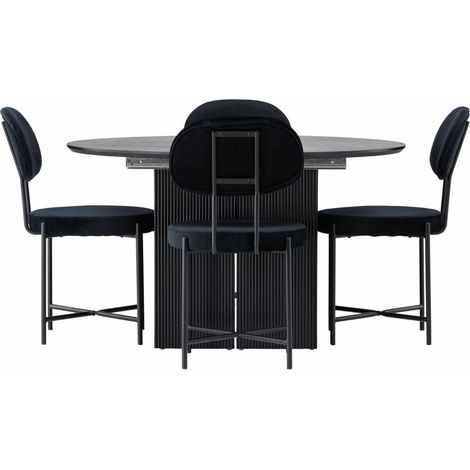 Matilda ensemble pour salle à manger table à manger avec rallonge noir 4 chaises velours noir. (1/3)