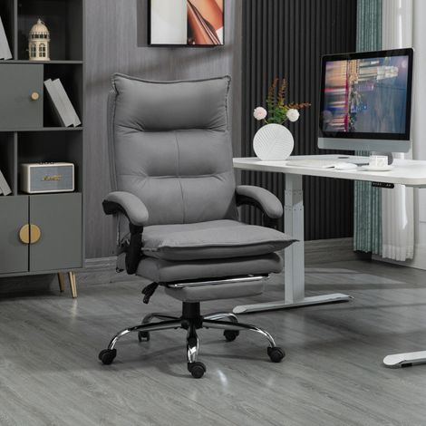 Bürostuhl aus Polyester Grau mit Massage, Heizfunktion, 155° Rückenlehne und Fußstütze, 66x74x114-121,5 cm (1/5)